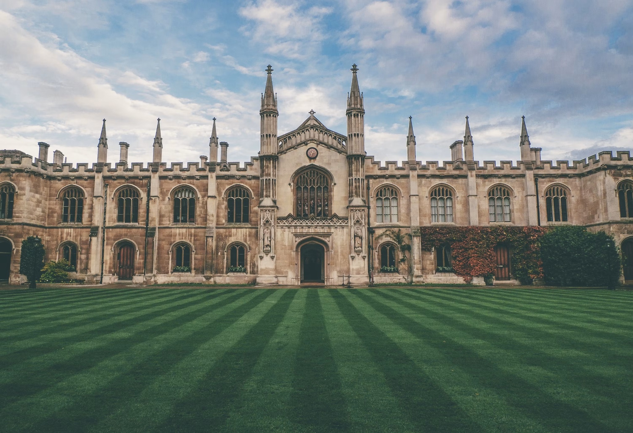 Historic Cambridge college and lawn